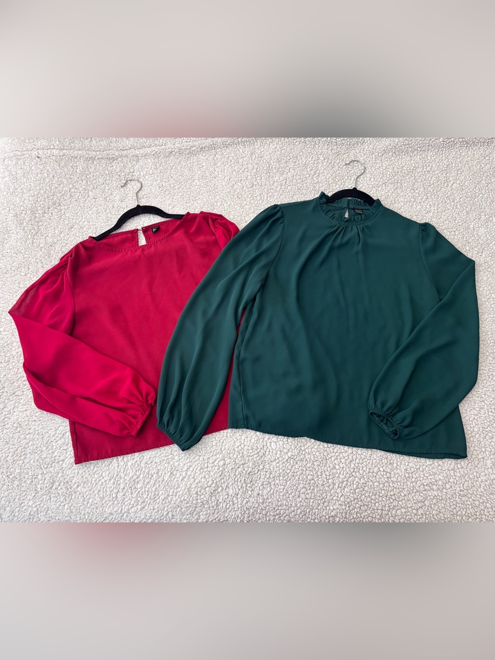 Classic Ruffle-Neck Long Sleeve Top - Green